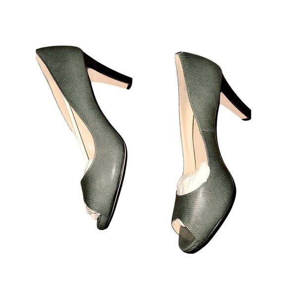 Cole Haan Peep Toe Heels Pumps Faux Snake Skin Stilleto 3" Height Green Size 9B - Picture 2 of 6